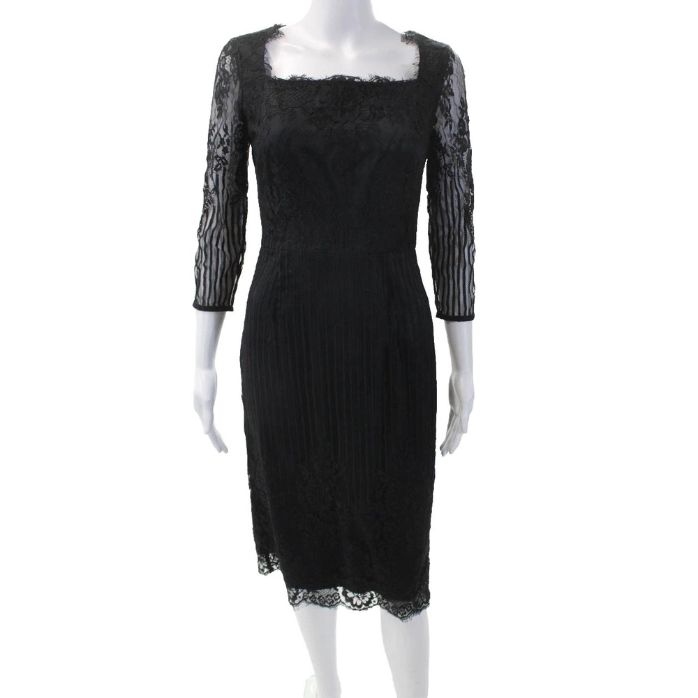 $318 ERIN FETHERSTON Long Sleeve Lace Pencil Dress Black Size 4 - NWT